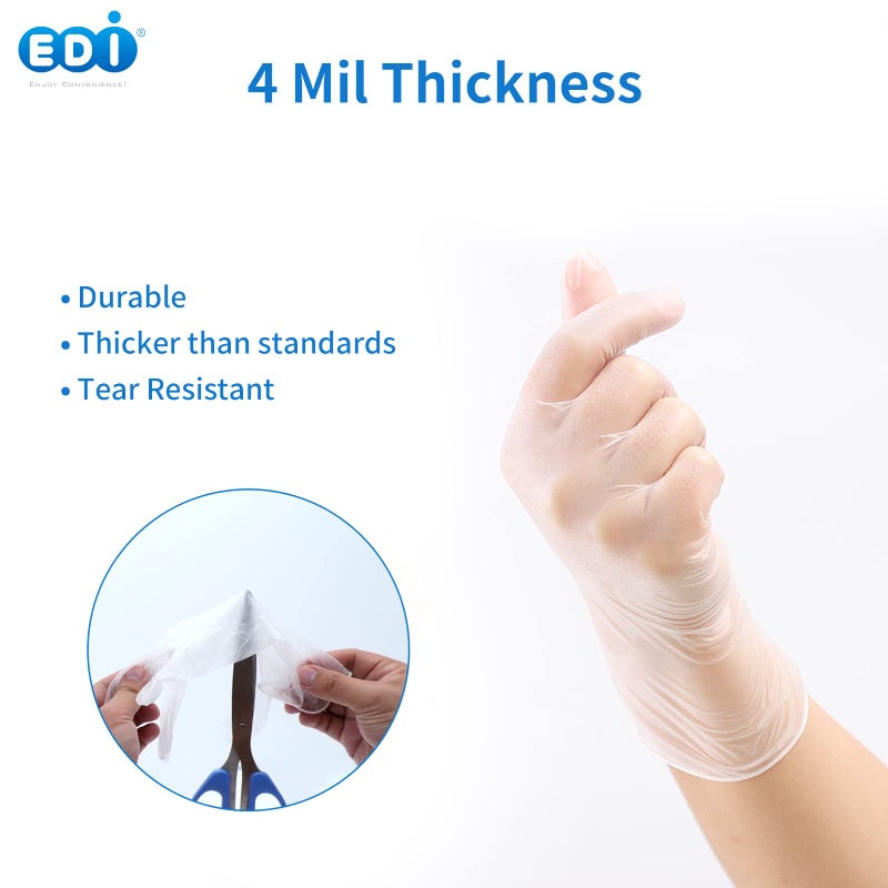 EDI Disposable Vinyl Gloves (Clear) - Powder-Free, Latex-Free (100, Medium) - Image 2